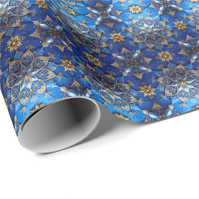 Papel De Regalo Blue Decorative Holiday Wrapping Paper (Esquina del rollo)