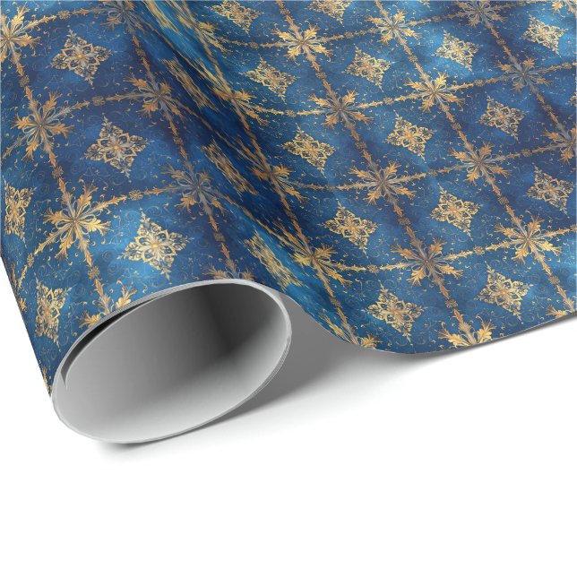 Papel De Regalo Blue Decorative Holiday Wrapping Paper (Esquina del rollo)