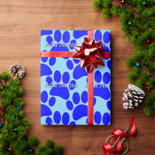 Papel De Regalo Blue Dog Paw Imprimir nombre personalizado