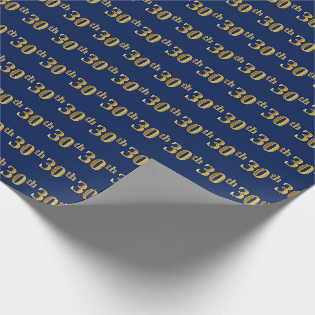 Papel De Regalo Blue, Faux Gold 30th (Treinta) Event (Esquina)