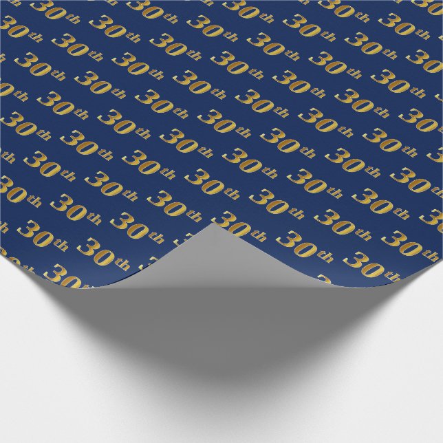 Papel De Regalo Blue, Faux Gold 30th (Treinta) Event (Esquina)