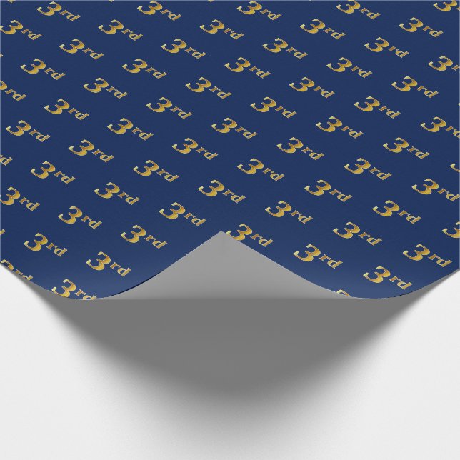 Papel De Regalo Blue, Faux Gold 3rd (Third) Event Wrapping Paper (Esquina)