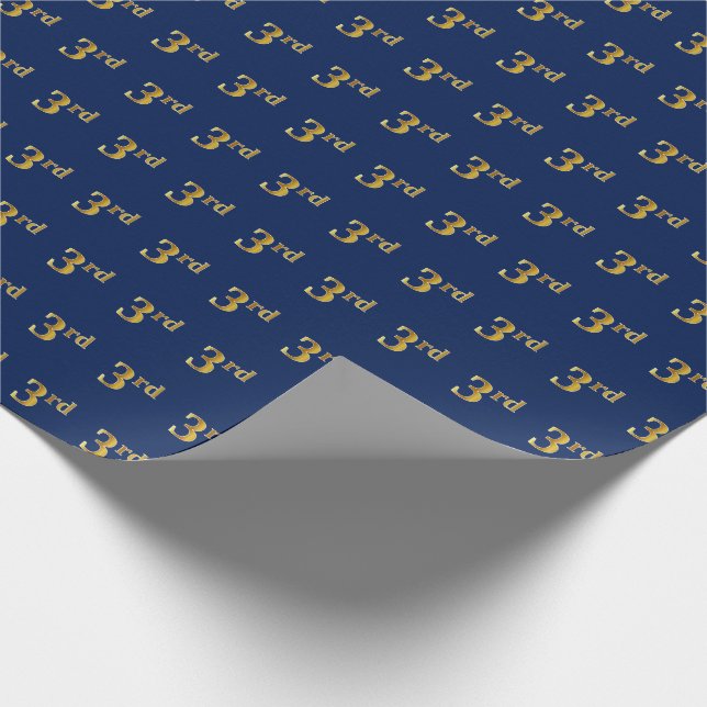 Papel De Regalo Blue, Faux Gold 3rd (Third) Event Wrapping Paper (Esquina)