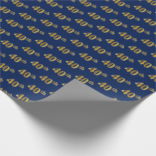 Papel De Regalo Blue, Faux Gold 40th (cuadragésimo) Event