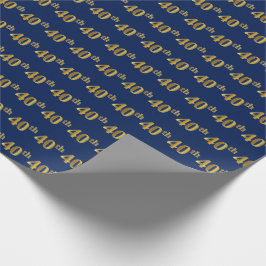 Papel De Regalo Blue, Faux Gold 40th (cuadragésimo) Event