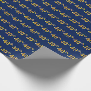 Papel De Regalo Blue, Faux Gold 40th (cuadragésimo) Event