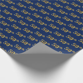 Papel De Regalo Blue, Faux Gold 50th (Cincuenta) Event