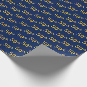 Papel De Regalo Blue, Faux Gold 50th (Cincuenta) Event