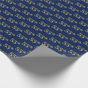 Papel De Regalo Blue, Faux Gold 55th (Cincuenta y Quinto) Event