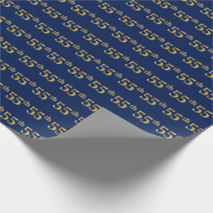 Papel De Regalo Blue, Faux Gold 55th (Cincuenta y Quinto) Event
