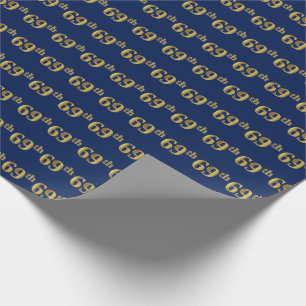 Papel De Regalo Blue, Faux Gold 69th (Sesenta y Noveno) Event