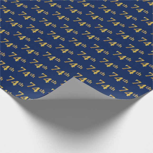 Papel De Regalo Blue, Faux Gold 74th (Setenta y Cuarto) Event (Esquina)