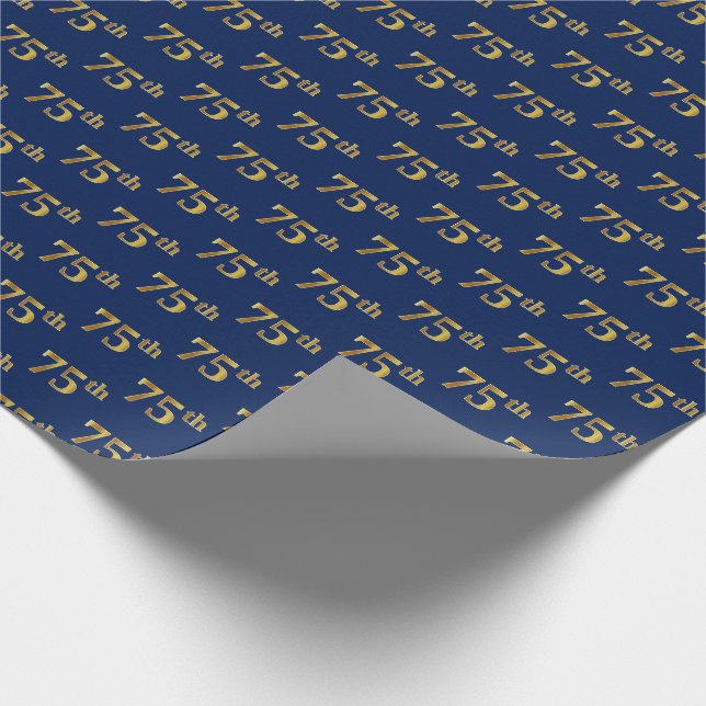 Papel De Regalo Blue, Faux Gold 75th (Setenta y Quinto) Event (Esquina)