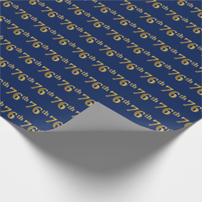 Papel De Regalo Blue, Faux Gold 76th (Setenta y Sexto) Event (Esquina)