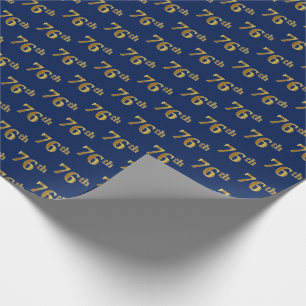Papel De Regalo Blue, Faux Gold 76th (Setenta y Sexto) Event