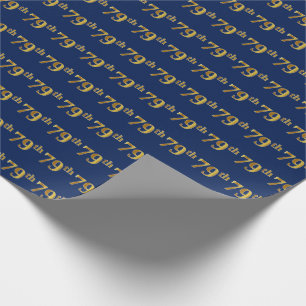 Papel De Regalo Blue, Faux Gold 79th (Setenta y Noveno) Event