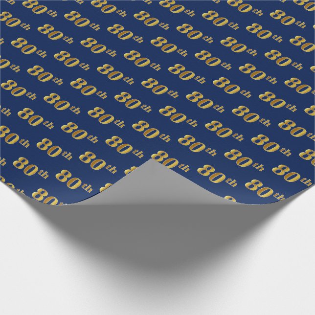 Papel De Regalo Blue, Faux Gold 80th (Ochenta) Event (Esquina)