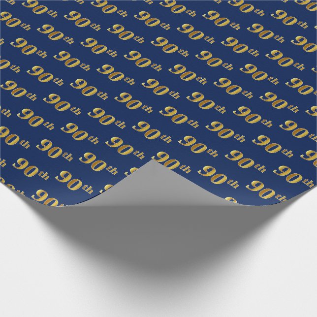 Papel De Regalo Blue, Faux Gold 90th (Ninetieth) Event (Esquina)