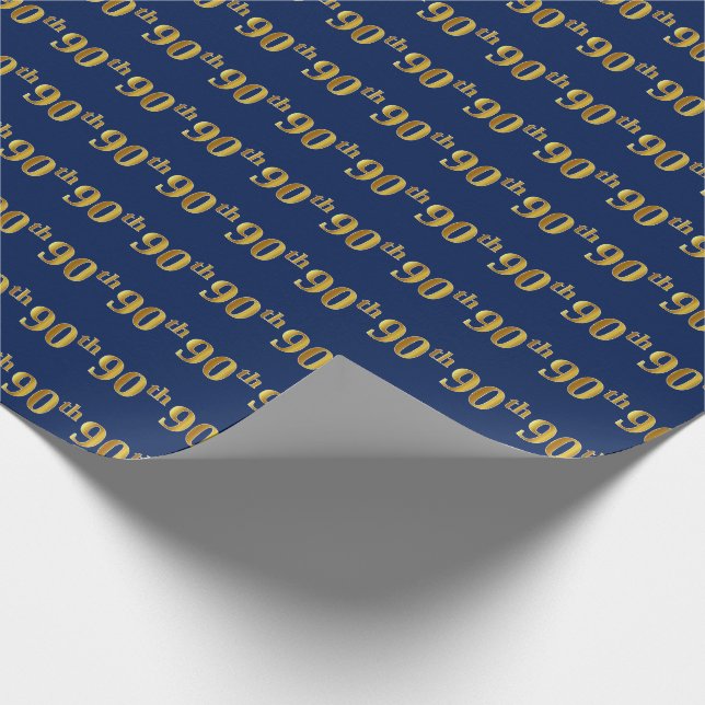 Papel De Regalo Blue, Faux Gold 90th (Ninetieth) Event (Esquina)