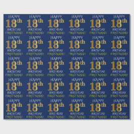 Papel De Regalo Blue, Faux Gold "FELIZ 18 cumpleaños"