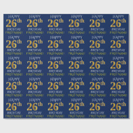 Papel De Regalo Blue, Faux Gold "FELIZ 26º CUMPLEAÑOS"