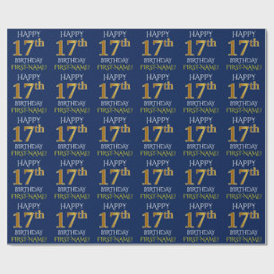 Papel De Regalo Blue, Faux Gold "FELIZ CUMPLEAÑOS 17"