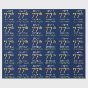 Papel De Regalo Blue, Faux Gold "FELIZ CUMPLEAÑOS 77"