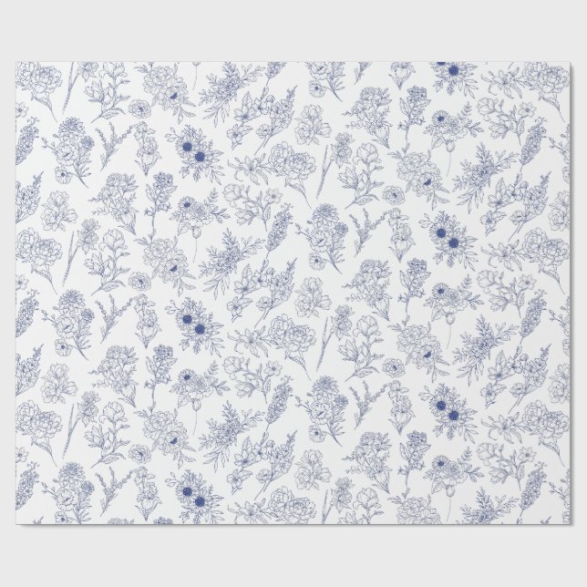 Papel De Regalo blue fleurs de saison (Superficie plana)