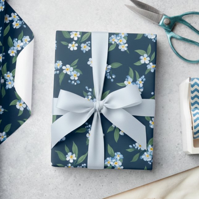 Papel De Regalo Blue Floral (sweet elegant blue floral forget me not gift wrapping paper)