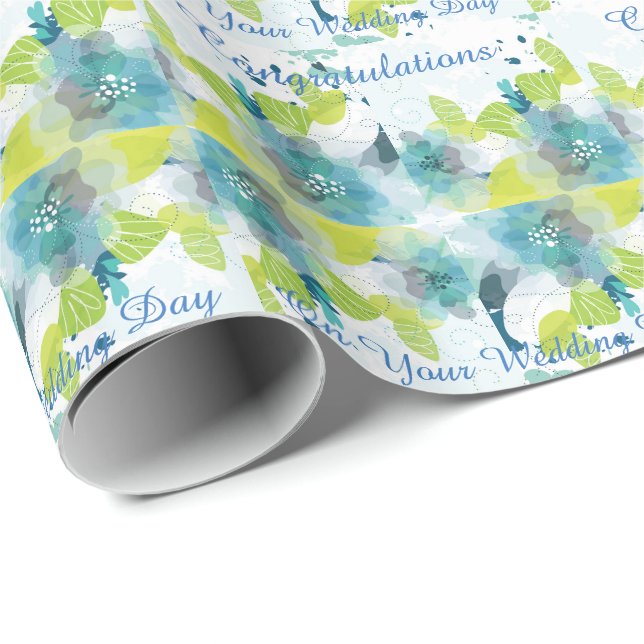 Papel De Regalo Blue Floral Felicitaciones Boda Día de regalo (Esquina del rollo)