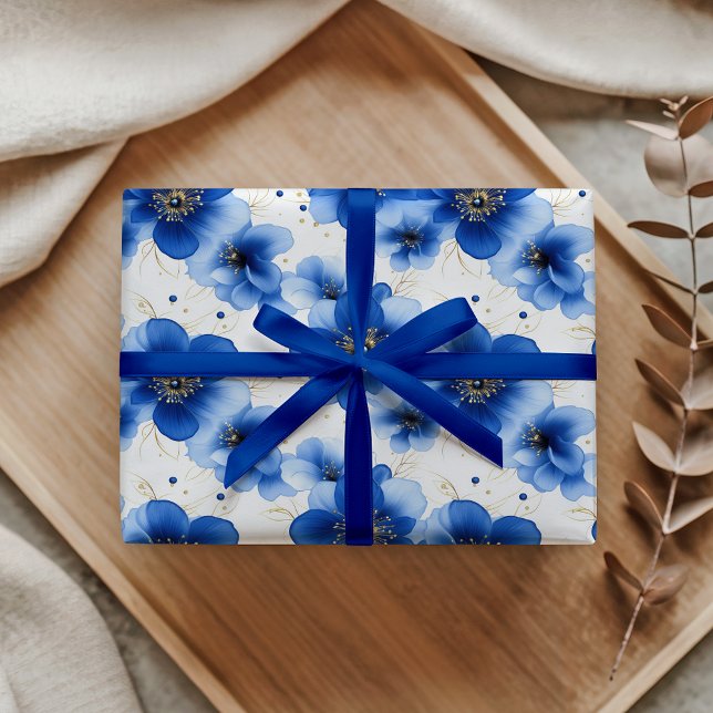 Papel De Regalo Blue Floral Pattern with Gold Accents (Subido por el creador)