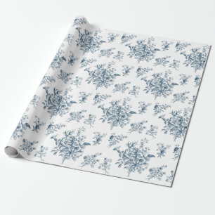 Papel De Regalo Blue Floral Toile Vintage Bouquet Elegante