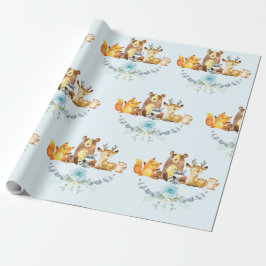 Papel De Regalo Blue Floral Woodland Baby Boy Shower Primer cumple