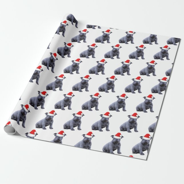 Papel De Regalo Blue Frenchie Bulldog Santa Hat (Desenrollado)