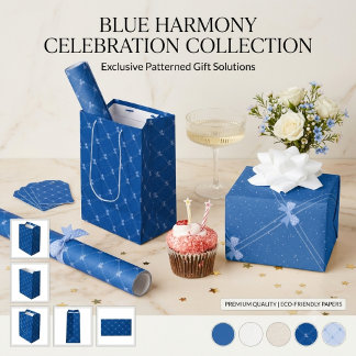 Papel De Regalo Blue Gift, White Polka Dots & Blue Bow Pattern