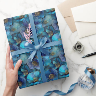 Papel De Regalo Blue Gold Abstract Watercolor Florines