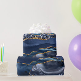 Papel De Regalo Blue Gold Glitter Agata Canica Chic Moderno