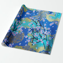 Blue Gold Japonesa Cherry Blossom Decoupage