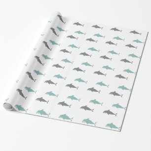 Papel De Regalo Blue Gray Beach Ocean Dolphins Cumpleaños