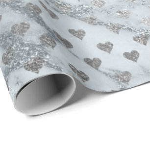 Papel De Regalo Blue Gray Silver Marble Stone Hearts Confetti