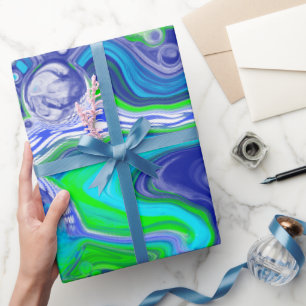 Papel De Regalo Blue Green Marble Swirls Cumpleaños
