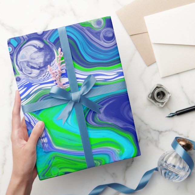 Papel De Regalo Blue Green Marble Swirls Cumpleaños (Regalar)