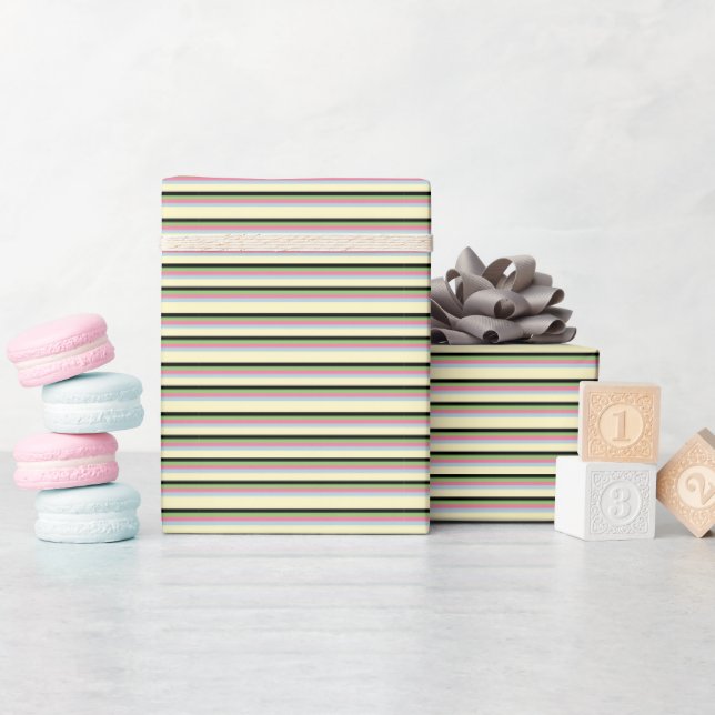 Papel De Regalo Blue Green Pink Black Stripes Moderno Elegante (Baby Shower)