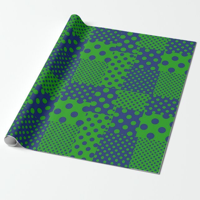 Papel De Regalo Blue Green Polka Dots Patchwork  (Desenrollado)