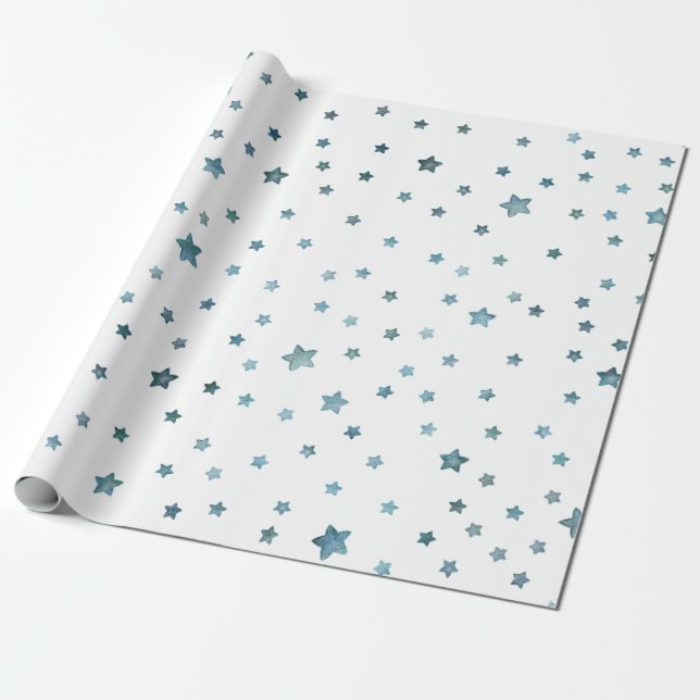 Papel De Regalo Blue Green Stars (Desenrollado)