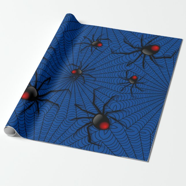 Papel De Regalo Blue Halloween Male Black Widder Scary Spider Web (Desenrollado)
