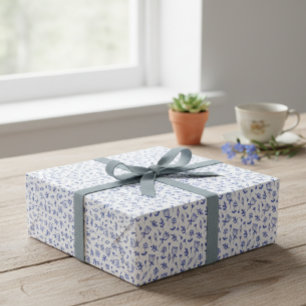 Papel De Regalo Blue Hand-Drawn Floral and Foliage Line Art Gift