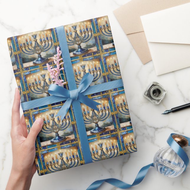 Papel De Regalo Blue Hanukkah Menorah (Regalar)