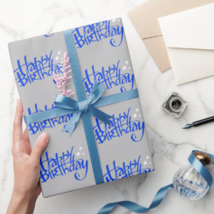 Papel De Regalo Blue Happy Birday on Gray
