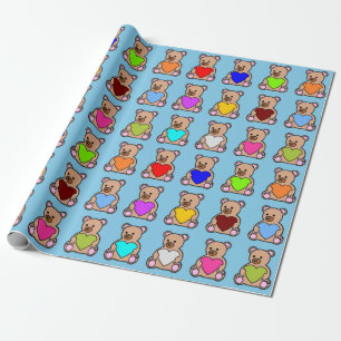 Papel De Regalo Blue Heart Teddy Bears